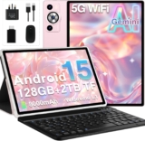 2026 Tablet 10 Inch Android 15 with Gemini AI, 30GB RAM128GB ROM(TF 2TB), GMS, 8000mAh, Face ID, Octa Core 2.0GHz/BT5.0/GPS/Widevine L1/8MP5MP/Widgets/5G WiFi Tablet with Keyboard & Mouse – Gold