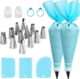 21-Piece Stainless Steel Piping Nozzle Set Premium Icing Piping Kit with 2 Reusable Piping Bags for Cake Decorating Cupcakes Cookies Baking Accessories (Blue)