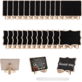 24 Pieces Mini Chalkboard Signs with Stands, 10x10cm Small Blackboard with 1 White Chalk, Erasable Chalkboard Signs for Food Labels,Table Numbers, Message Boards, Wedding or Birthday Parties