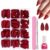 240Pcs Red Fake Nails Set – Wine Red Almond Press on Nails – Medium Burgundy False Nails With Glue – Matte Finish Stick On Nails for Women DIY At Home Manicure Quick Apply