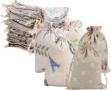 25 Pieces Hessian Bags 14 x 10 cm Small Drawstring Bags Floral Print Wedding Favour Bags Jewellery Bags Small Gift Bags for Wedding Birthday Party DIY Craft
