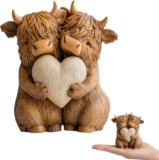 2D Highland Cow Ornaments, 20 18 Cm Scottish Home Decor Accessories, Heart-Shaped Cow Figurine for Living Room And Office Display, Highland Cow Ornament for Giving/Special Occasions