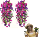 2Pcs Artificial Hanging Flowers Outdoor, Fake Trailing Plants Morning Glory Decoration Artificial Fake Silk Hanging Plants Basket Spring Decor Garden Porch Wedding for Pots Patio All (F)