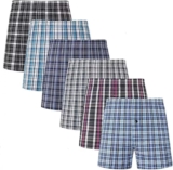 3 & 6 Mens Woven Boxer Briefs Shorts Cotton Rich Button Fly Comfort Waistband Loose Fit Breathable Men Multipack Woven Plaid Underwear Trunks