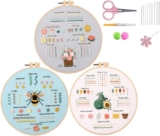 3 Embroidery kit for Beginners, Embroidery Starter Kits, Adult Womens Hobbies, Embroidery Stitch Practice Kit for Beginners Adults Kids
