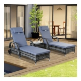 3 PCS Rattan Lounger Recliner Bed Garden Furniture Set Side Table