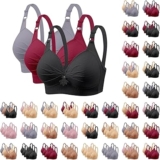 3 Pack Bras for Women Full Coverage Anti Sagging Bras for Older Women Ladies Bra Non Wired Sexy Lace Bralette Seamless Wireless Everyday Bralette Comfortable Push Up Bra Plus Size Lingerie