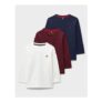 3-Pack Cotton Long-Sleeve Tees in Blue, Red & White