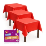 3-Pack Red Disposable Plastic Tablecloths 121x121cm