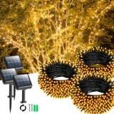 3 Pack Solar Lights Outdoor Garden, Each 59FT 180 LED Solar Powered String Lights Waterproof, Fairy Lights 8 Modes, 2 Mounting Ways for Outside Patio Yard Tree Christmas Decorations Gold Color
