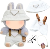 3 Pcs Doll Clothes for 17cm Plush Dolls, Include 1 Leggings 1 Fisherman Hat 1 Coffee Cup Pendant 1 Glasses for Dolls Premium Outfit, Birthday Present for Adults KidsNo DollWhite