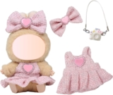 3 Pcs Doll Clothes for 17cm Plush Dolls, Light Pink Set Include 1 Halter Dress 1 Bow Hair Clip 1 Handbag for Dolls Premium Outfit, Birthday Holiday Present for Girls KidsNo Doll