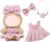 3 Pcs Doll Clothes for 17cm Plush Dolls, Light Pink Set Include 1 Halter Dress 1 Bow Hair Clip 1 Handbag for Dolls Premium Outfit, Birthday Holiday Present for Girls KidsNo Doll