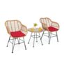 3 Pieces Patio Bistro Set Outdoor PE Rattan Armchairs w/Tempered Glass Table