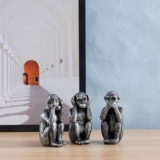 3 Pieces Wise Monkeys Statues, Hear No Evil, See No Evil, Speak No Evil Monkey Statue, Home Decorations Office Ornament Jungle Figurines Gift (Silver)