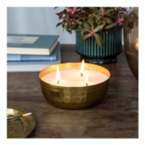 3-Wick Scented Candle Bowl – Gold Tone Hammered Metal