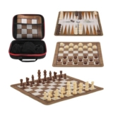3-in-1 Travel Chess, Backgammon & Checkers Set with Mousepad