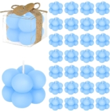30 Set Mini Bubble Candles Party Favors for Guests 4 cm Square Candles with Thank You Cards & Hemp Rope Small Gifts for Birthday Wedding Bridal Shower Spa Christmas (Blue, Bluebell)