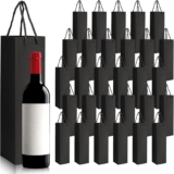 30Pcs Black Wine Bottle Bags, Kraft Paper Wine Gift Bags with Handles, Reusable Bottle Tote Carrier for Weddings Valentines Day Anniversaries Birthdays Party Gifts