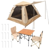 3/4 Man Tent with Awning including Folding Table & 2 x Chairs Waterproof Outdoor Set – Beige