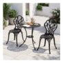 3PCS Cast Aluminum Bistro Set Patio Table & Chairs W/ Umbrella Hole
