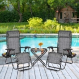 3PCS Zero Gravity Recliner Portable Foldable Outdoor Sunlounger Table Set w/Pillow & Carry Strap sold by Yaheetech UK