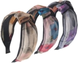 3Pcs Wide Headband French Bow Knot Hair Hoop Fabric Non-Slip Headwear Elastic Twist Hair Accessories Alice Hair Bands for Women Uk (Flower2V)