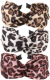 3Pcs Wide Headband French Bow Knot Hair Hoop Fabric Non-Slip Headwear Elastic Twist Hair Accessories Alice Hair Bands for Women Uk (LeopardV)