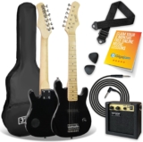 3rd Avenue 1/4 Size Kids Electric Guitar Pack for Junior Beginners – 6 Months FREE Lessons, 5W Portable Amp, Cable, Bag, Picks and Strap – Black