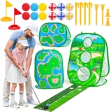 4-In-1 Kids Sticky Golf Games Set With Club, Golf Putting Practice Mat,3-Sided Golf Chipping Net, Multiple Game Modes, Golf Cornhole Board Set, Indoor & Outdoor Golf Practice For Kids & Adults