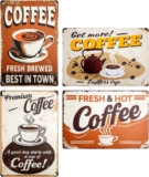 4 PCS Vintage Metal Tin Signs, Hot Coffee Tin Sign, Retro Plaque Poster, Wall Art Decor, Painting Signs for Kitchen Cafe Bar 20 x 30 cm