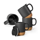 4 Pack 400ml Ceramic Cork Base Mugs with Lids