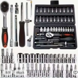 46pc 1/4 Metric Socket & Bit Set CrV Steel, 72T Quick Release Ratchet, Extension Bars & Case (Welcome Deal) Sold by Shop1103743899 Store
