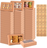48Pcs Cookie Boxes with 4Pcs Stickers, 18X11X4CM Kraft Bakery Boxes with Window, Small Cake Boxes, Gift Packing Box for Cakes, Donuts, Muffins, Macaron, Chocolate