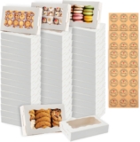48Pcs White Cupcake Boxes with Windows, 18X11X4cm Paper Bakery Boxes with 4Pcs Stickers, Cookie Boxes Gift Packing Box for Cakes Desserts Donuts Muffins Macaron Chocolate Candy Pies