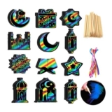 48pcs Ramadan Scratch Art Set Kids Rainbow Mosque Star Moon