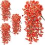 4PCS Artificial Hanging Flowers, UV-Resistant Fake Hanging Flowers, Simulation Orange & Brown Petunia Vine for Wall Home Room Garden Yard Patio Wedding Indoor Outdoor Decoration