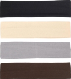 4PCS High Elasticity Sports Headband, Workout Headbands for Women & Men, Sweat Absorbing Yoga Hair Bands for Running, Fitness, Tennis, Gym (Black, Beige, Gray, Brown)