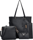 4Pcs PU Crossbody Bags Set Pattern Shoulder Bags for Women, Multi-Functional Purse with Card Holder and Clutch, Black, 25268cm