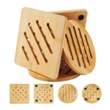 4pc Bamboo Trivet Set: Square 15x15cm, round 14.5cm