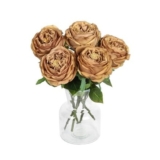 5 Pcs Real Touch Silk Coffee Roses with Stems