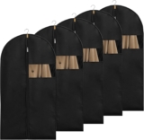 5 Pieces Suit Garment Bags, 100x60cm Foldable Garment Covers for Clothes, Washable Clear Lightweight Coat Covers Protector Bags for Suits, Dresses, Coats, Shirts, Evening Dresses, Storage, Black