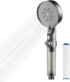 5-Spray Handheld Showerhead with 2 Long-Lasting Filter Cartridges, High Pressure Filter Shower Head with On/Off Hold Function for Water Saving, Powerful Spray for Low Flow, Easy Installation