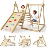 5-in-1 Toddler Climbing Frame,Foldable Wooden Gym Swing Slide ladder Board Windmill Triangle Enhancing Childrens Cognitive Abilities Indoor Montessori for Babies 1-6 Years Old