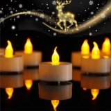 50 Pack Realistic and Bright Flickering Battery Operated Flameless LED Tea Lights Candles, tealights Electric Fake Candles for Halloween Christmas Weddings Festivals Decoration in Warm Yellow