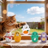 5Pcs Cat Wobble Toys for Indoor Cats, Self-Righting Rolling Cat Toys, Lightweight Plastic Cat Enrichment Toys for Interactive Play