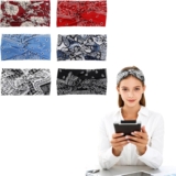 6 Pack Printed Head Band, Fashion Wide Headbands for Women, Elastic Head Bands, Womens Headbands for Exercise, Yoga, Matching with Skirts, and Skincare