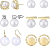 6 Pairs Gold Pearl EarringsSset, Gold Stud Earrings for Women, Elegant Pearl Dangle Earrings, for Weddings, Parties, Birthday Parties, Everyday Wear.