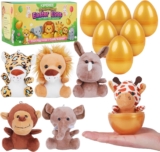 6 Pcs Golden Easter Eggs Prefilled with Animal Plush Toys, Cute Easter Basket Fillers & Egg Hunt Surprise Gift for Kids