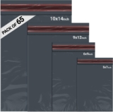 65 Mixed Parcel Bags Grey, Mailer Bags Tamper-Proof Strong Postal Packaging Bags for Shipping, Mailing & Delivery, 4 Sizes Small to Large Bags, 15 Each